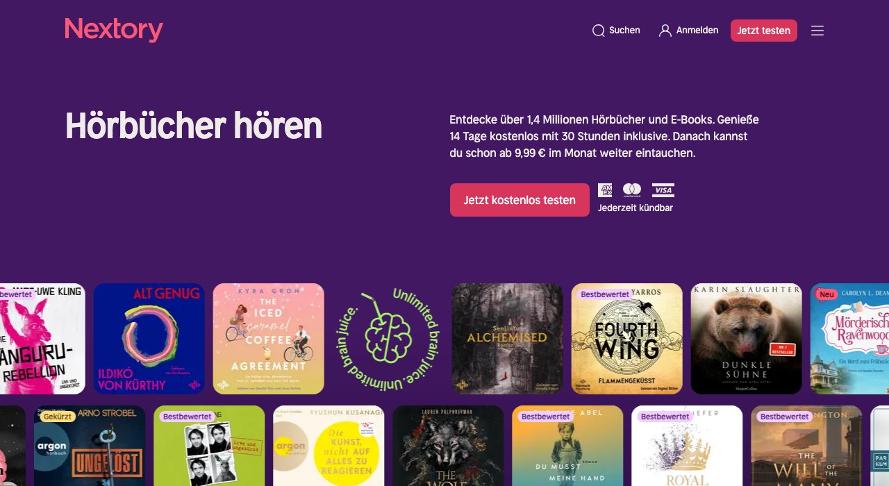 Nextory – Homepage